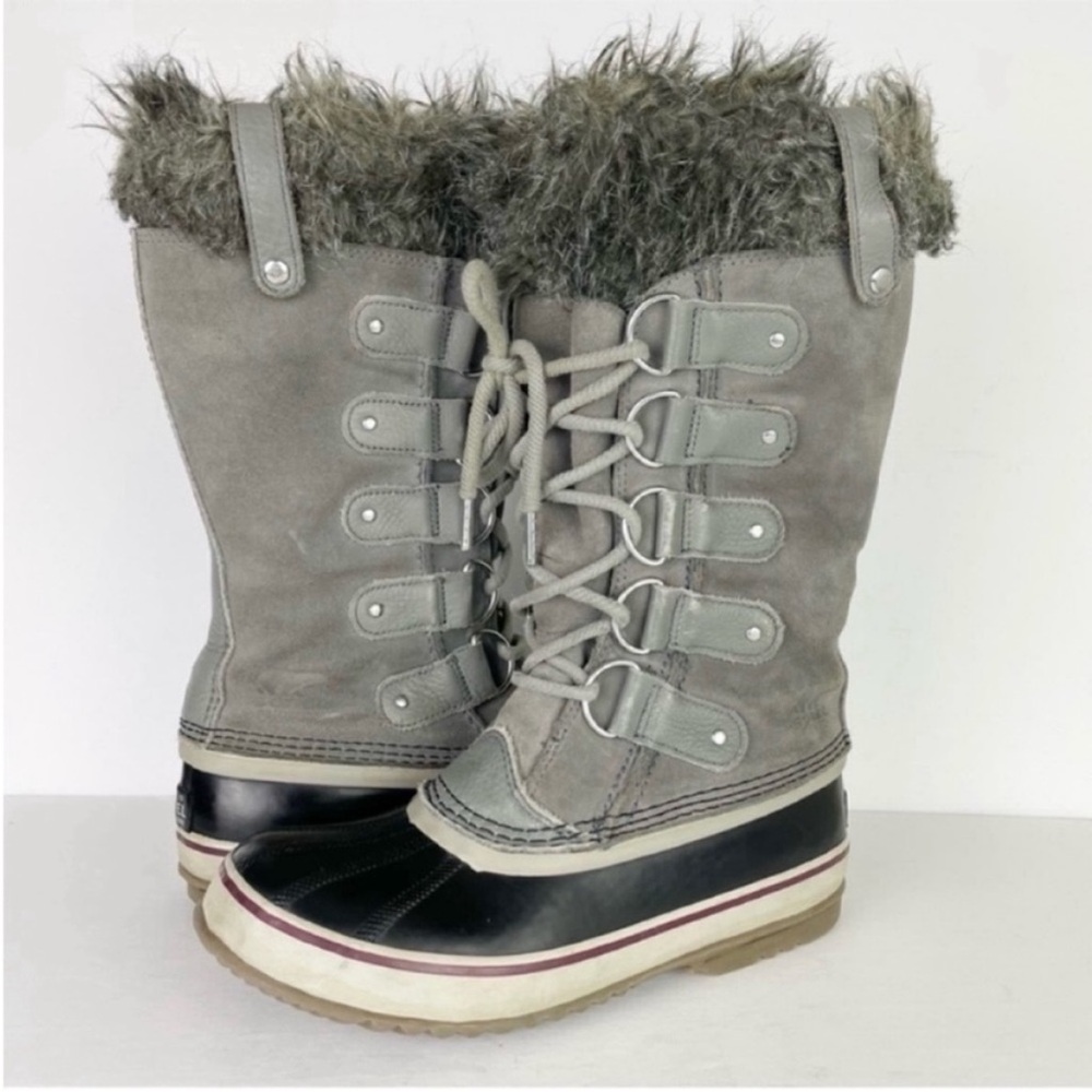 Sorel Joan of Arctic Gray Quarry Suede Leather Faux Fur Waterproof Boots